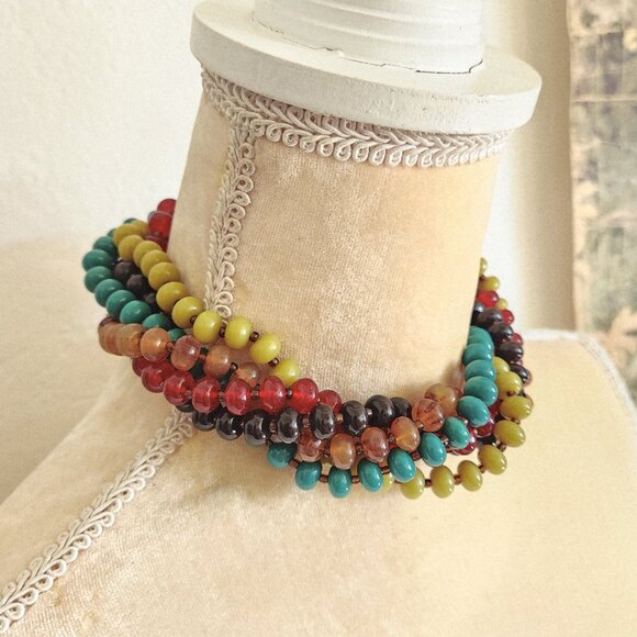 Jewelry - Bestian Brothers Fall Colors Autumn Beaded Chunky Multi Layered Acrylic Choker